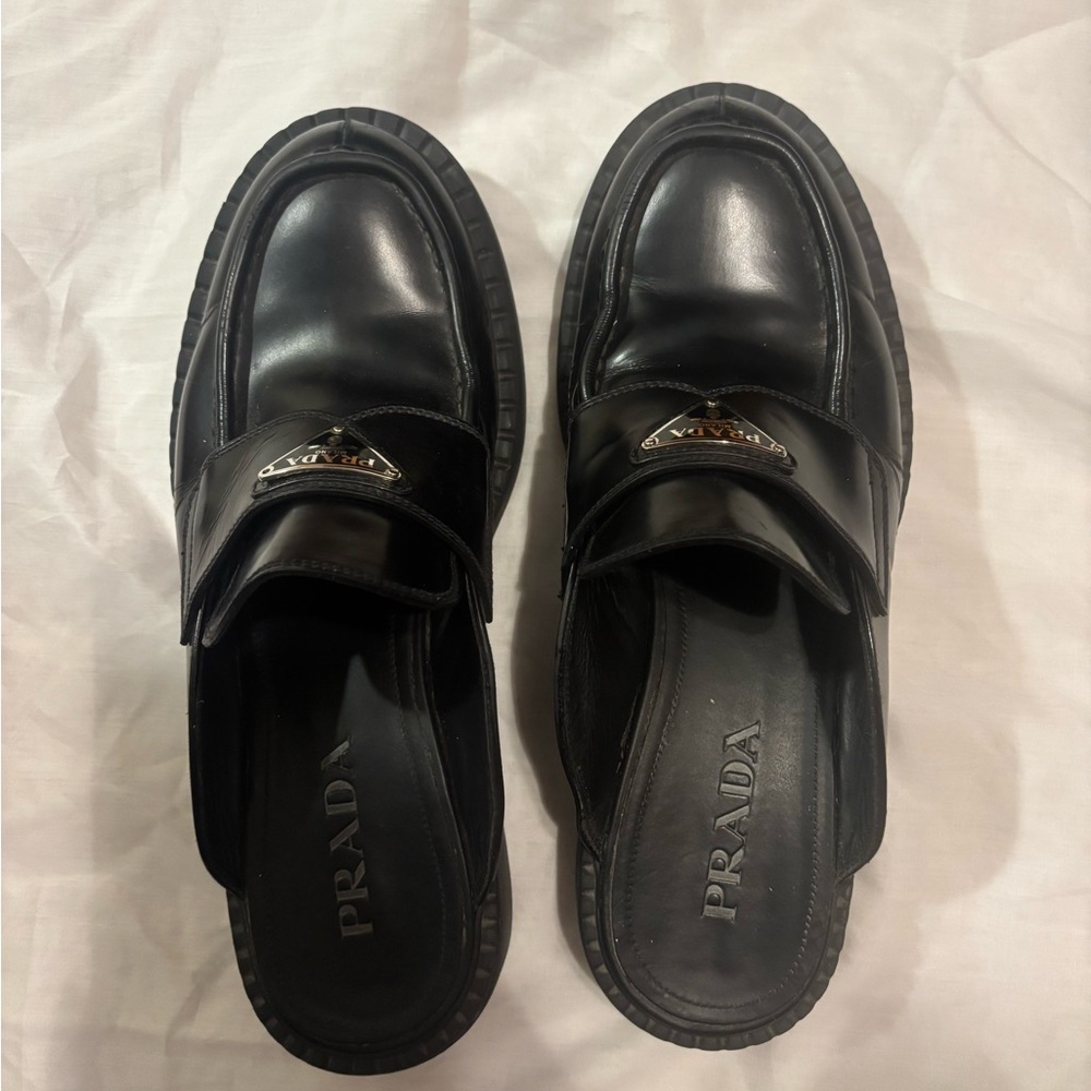 Prada Black Leather Slip-On Loafers - Picture 2 of 8
